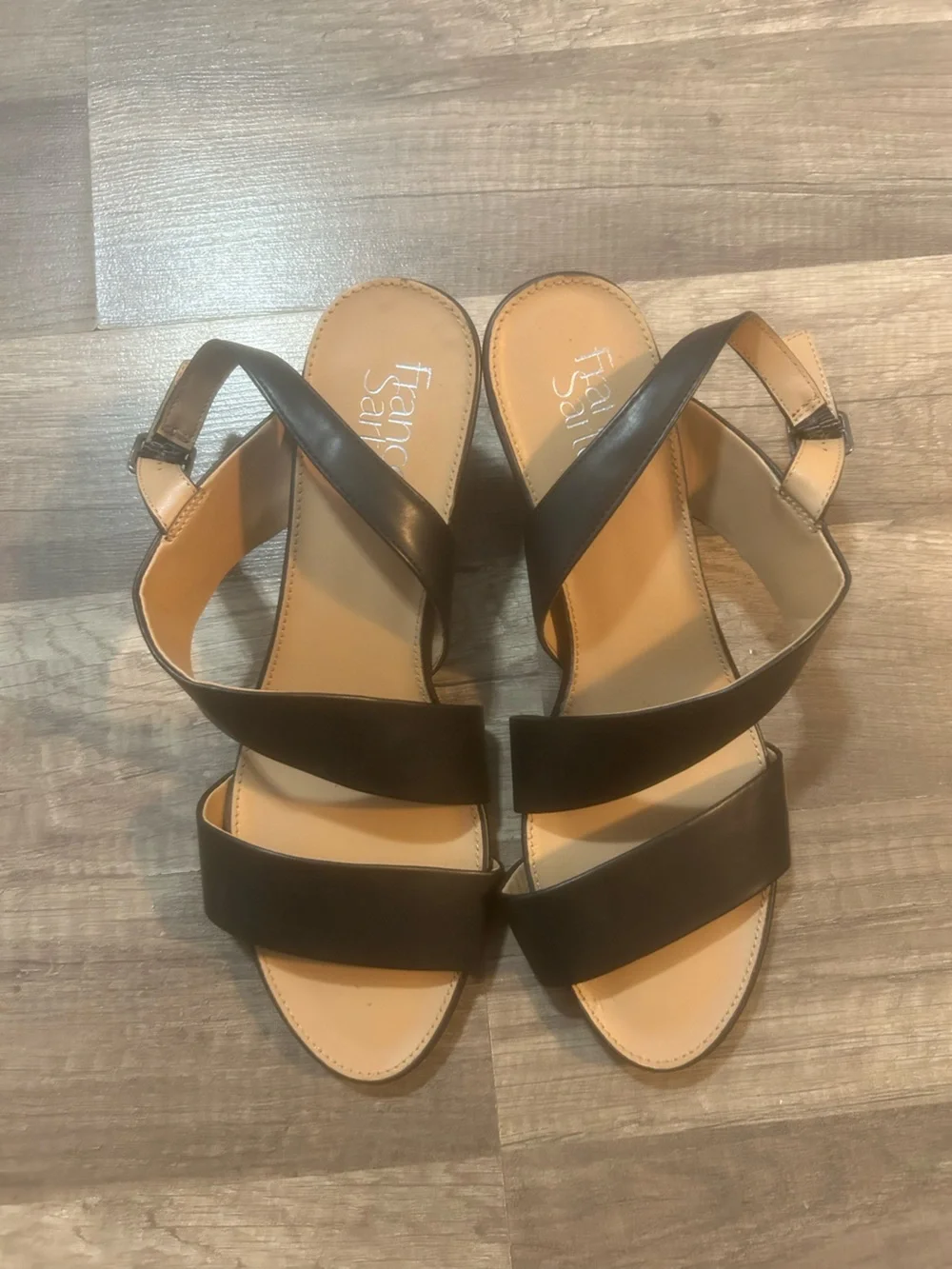 Franco Sarto Brown Leather Cross-Strap Flat Sandals Size 9.5